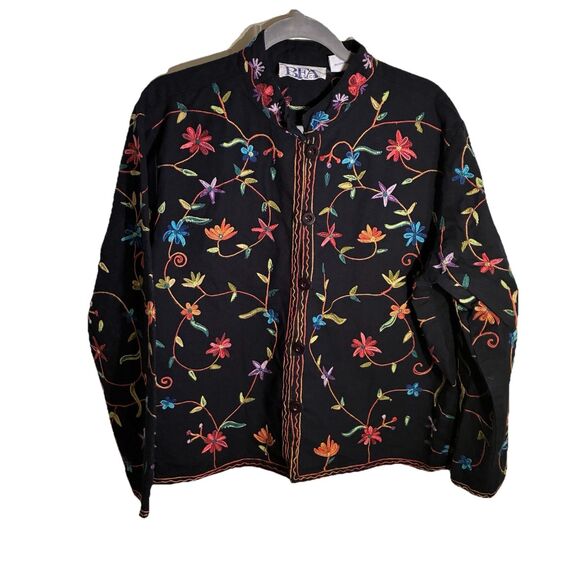 Women’s BFA Classics Embroidered Black Jacket. Floral Designs In Multicolor XL - Picture 9 of 15